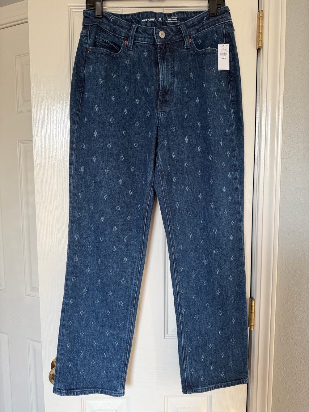 Women’s Dark Blue Straight-Leg Jeans with Print